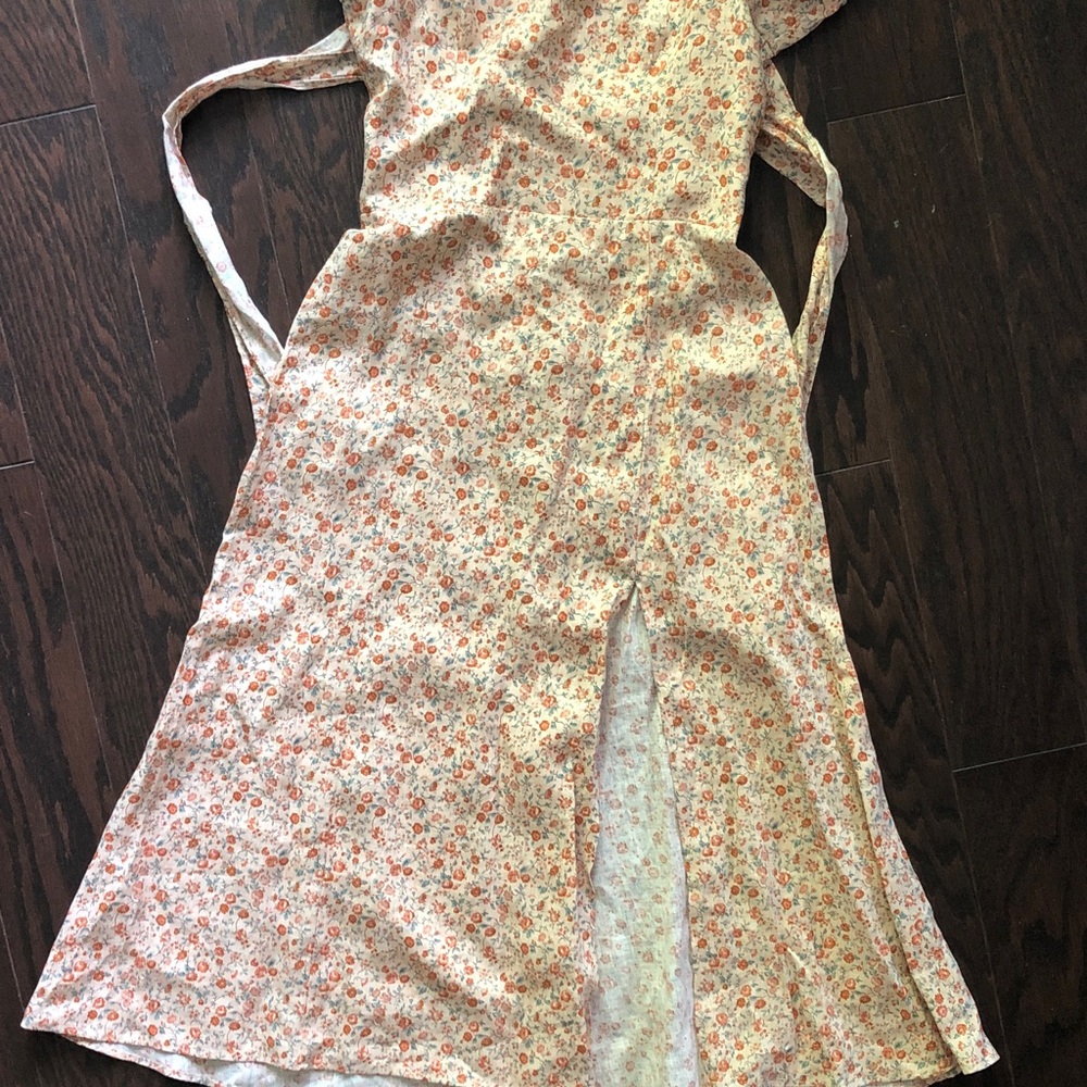 Reformation Floral Split Front Sundress in Cream and Orange